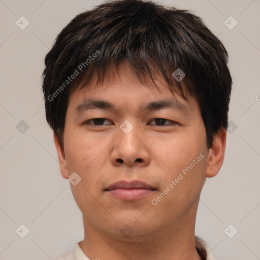 Neutral asian young-adult male with short  brown hair and brown eyes