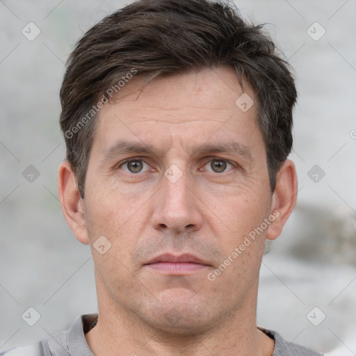 Neutral white adult male with short  brown hair and brown eyes