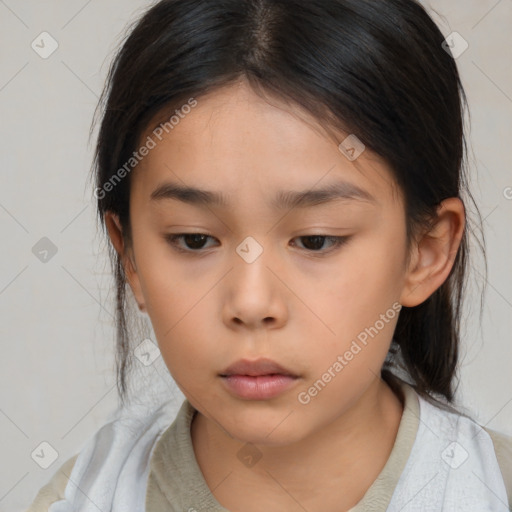 Neutral asian young-adult female with medium  brown hair and brown eyes