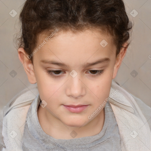 Neutral white child female with short  brown hair and brown eyes