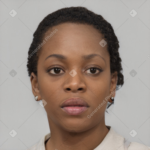 Neutral black young-adult female with short  brown hair and brown eyes