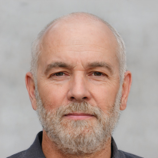 Neutral white middle-aged male with short  gray hair and brown eyes