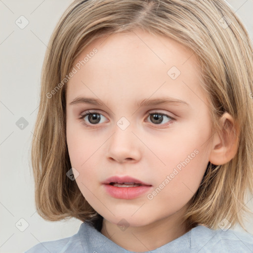 Neutral white child female with medium  brown hair and brown eyes