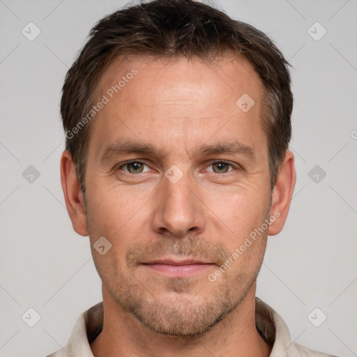 Neutral white adult male with short  brown hair and brown eyes