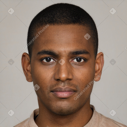 Neutral black young-adult male with short  brown hair and brown eyes