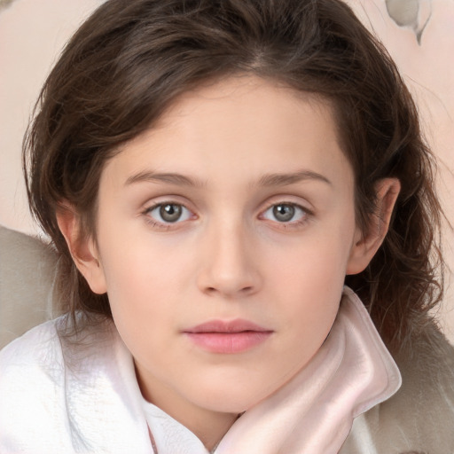 Neutral white child female with medium  brown hair and brown eyes