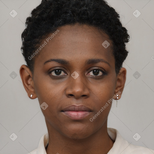 Neutral black young-adult female with short  brown hair and brown eyes