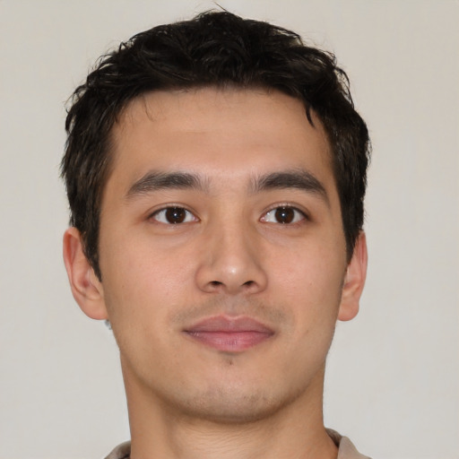 Neutral asian young-adult male with short  brown hair and brown eyes