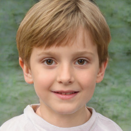 Joyful white child male with short  brown hair and brown eyes