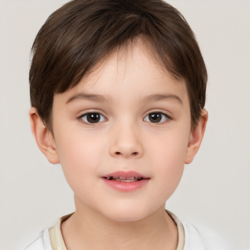 Neutral white child female with short  brown hair and brown eyes