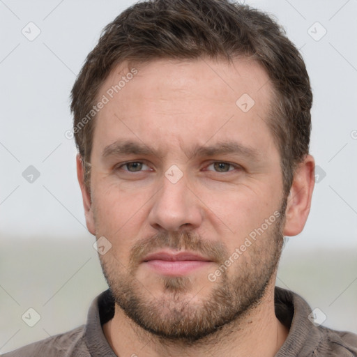 Neutral white adult male with short  brown hair and brown eyes