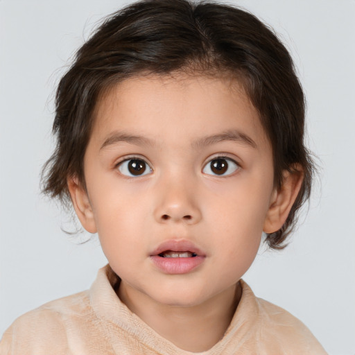 Neutral white child female with medium  brown hair and brown eyes