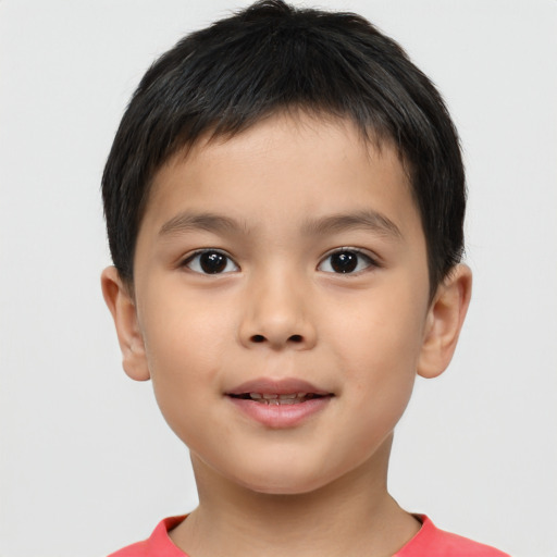Neutral asian child male with short  brown hair and brown eyes