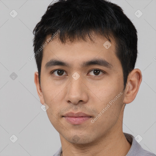 Neutral asian young-adult male with short  brown hair and brown eyes