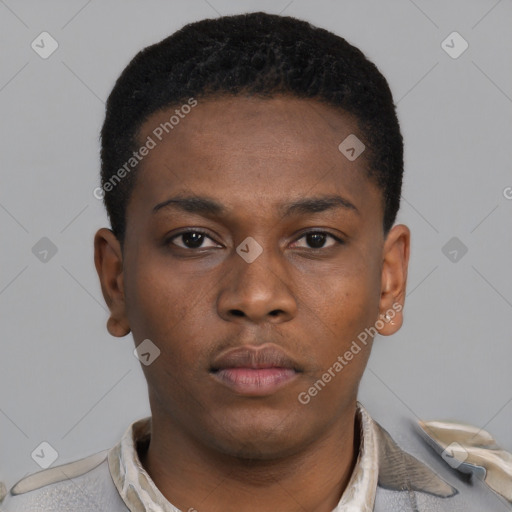 Neutral black young-adult male with short  brown hair and brown eyes
