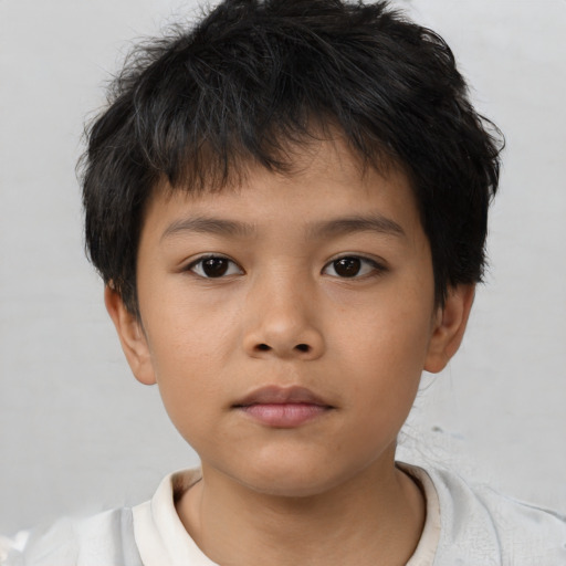 Neutral asian child male with short  brown hair and brown eyes