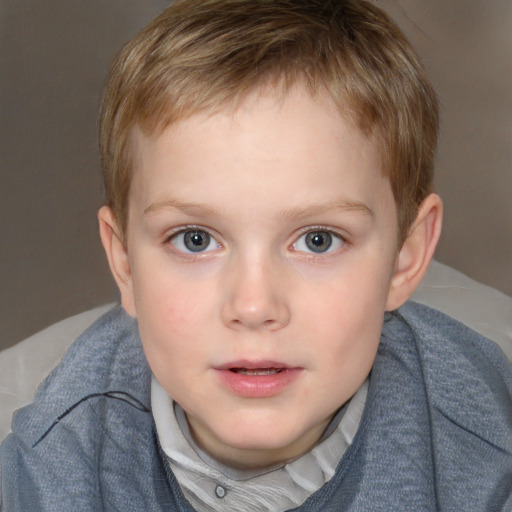 Neutral white child male with short  brown hair and blue eyes