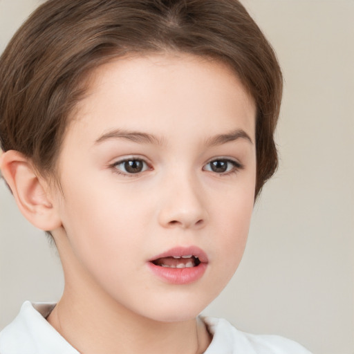 Neutral white child female with short  brown hair and brown eyes