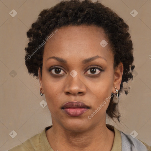 Neutral black young-adult female with short  brown hair and brown eyes