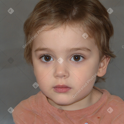 Neutral white child female with short  brown hair and brown eyes