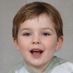 Joyful white child male with short  brown hair and brown eyes