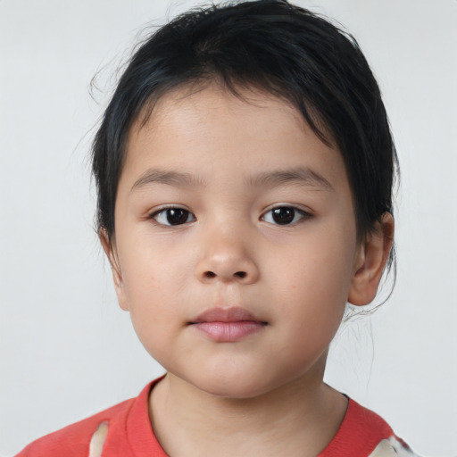 Neutral asian child female with medium  brown hair and brown eyes