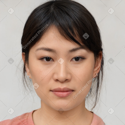 Neutral asian young-adult female with medium  brown hair and brown eyes