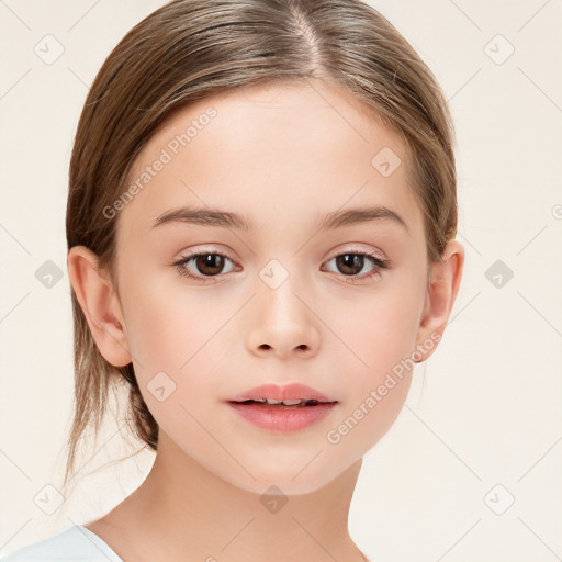 Neutral white child female with medium  brown hair and brown eyes