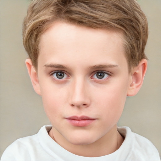 Neutral white child male with short  brown hair and grey eyes