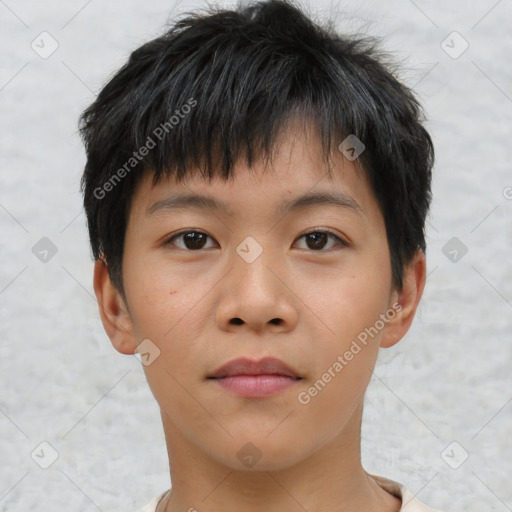 Neutral asian young-adult male with short  brown hair and brown eyes