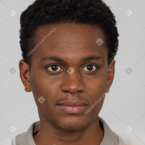 Neutral black young-adult male with short  brown hair and brown eyes