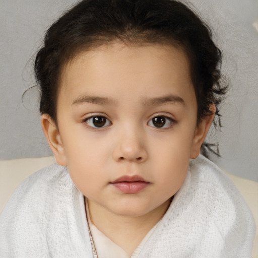 Neutral white child female with medium  brown hair and brown eyes