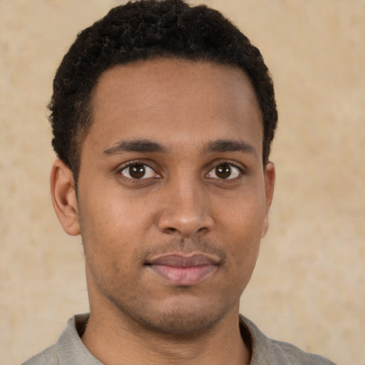 Neutral black young-adult male with short  brown hair and brown eyes