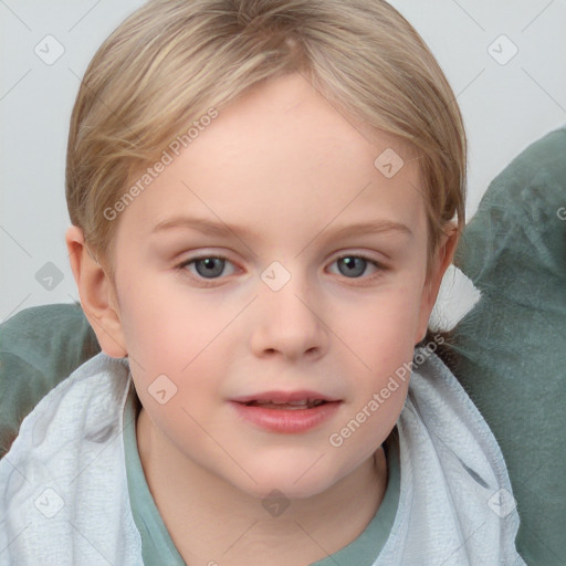 Neutral white child female with medium  brown hair and grey eyes