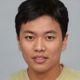 Neutral asian young-adult male with short  black hair and brown eyes