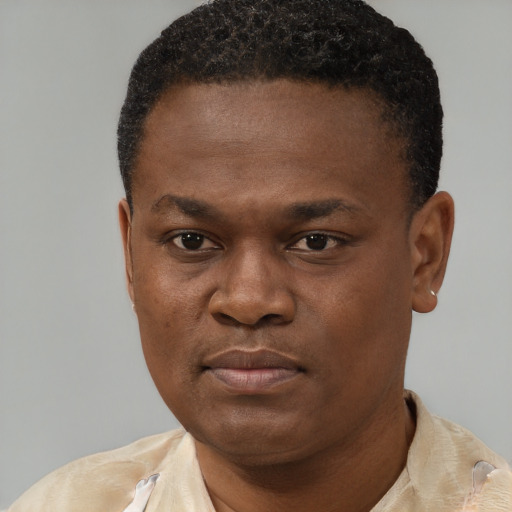 Neutral black young-adult male with short  brown hair and brown eyes