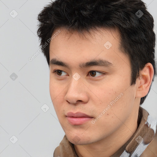 Neutral asian young-adult male with short  brown hair and brown eyes