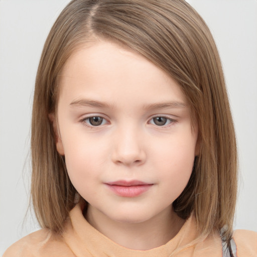 Neutral white child female with medium  brown hair and brown eyes