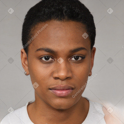 Neutral black young-adult female with short  brown hair and brown eyes