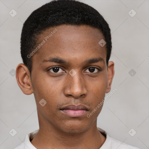 Neutral black young-adult male with short  brown hair and brown eyes