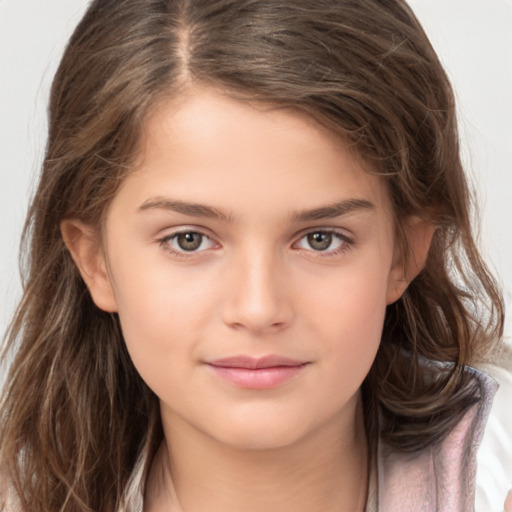 Neutral white child female with long  brown hair and brown eyes