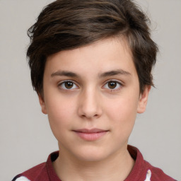 Neutral white young-adult female with short  brown hair and brown eyes