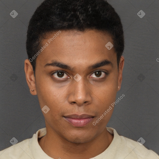 Neutral black young-adult male with short  brown hair and brown eyes