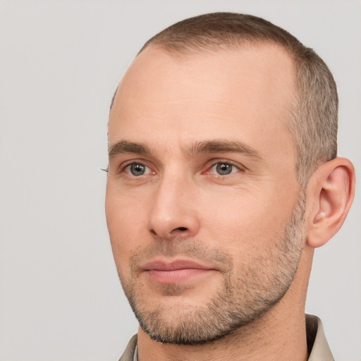 Neutral white adult male with short  brown hair and brown eyes