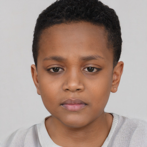 Neutral black child female with short  brown hair and brown eyes