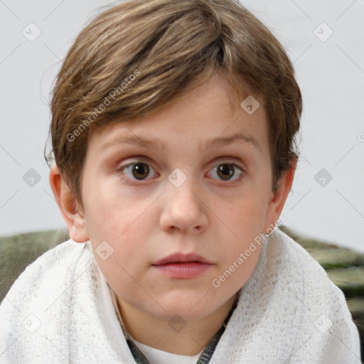Neutral white child female with short  brown hair and grey eyes