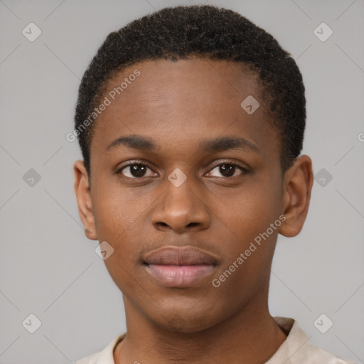 Neutral black young-adult male with short  brown hair and brown eyes