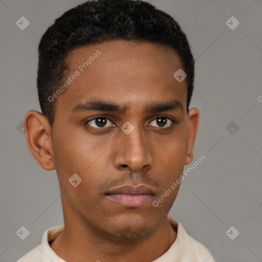 Neutral black young-adult male with short  brown hair and brown eyes