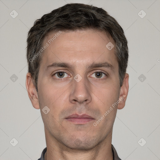 Neutral white adult male with short  brown hair and brown eyes