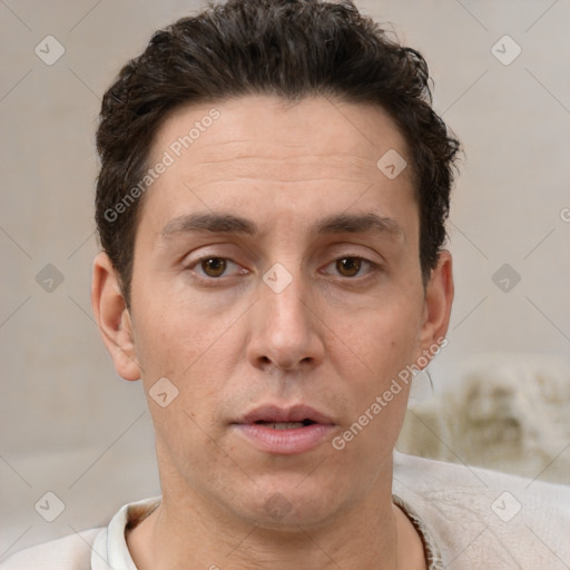 Neutral white adult male with short  brown hair and brown eyes